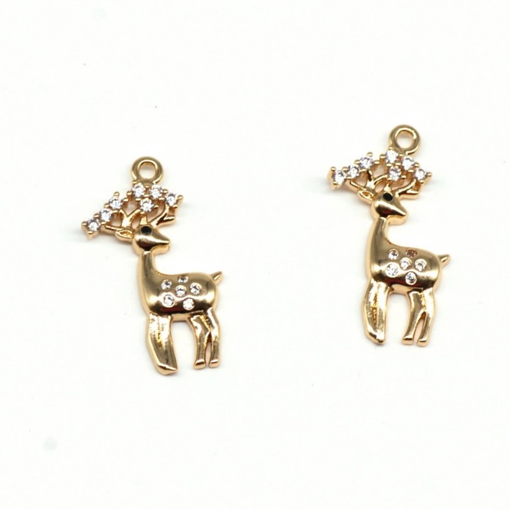 2PCS 14K Gold Plated Deer Charm Pendant, Micro Pave CZ Pendant, Necklace Pendant